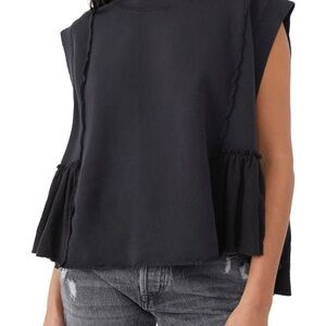 NWT FREE PEOPLE  Danny Raw Edge Pullover - Black sz L